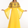 Yellow Georgette Hand Embroidered Galabiya – Elegant Islamic Party Wear Dress for Women