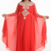 Red Georgette Hand-Embroidered Farasha – Elegant Islamic Party Wear Abaya for Women