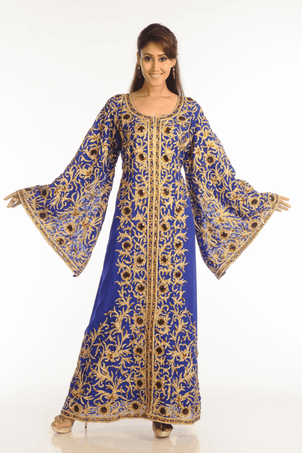 Blue Georgette Hand-Embroidered Galabiya – Elegant Islamic Party Wear Gown for Women