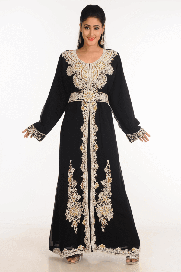 BLACK Stylish Georgette New Moroccan Dubai Kaftan Abaya Farasha Dress Long Gown