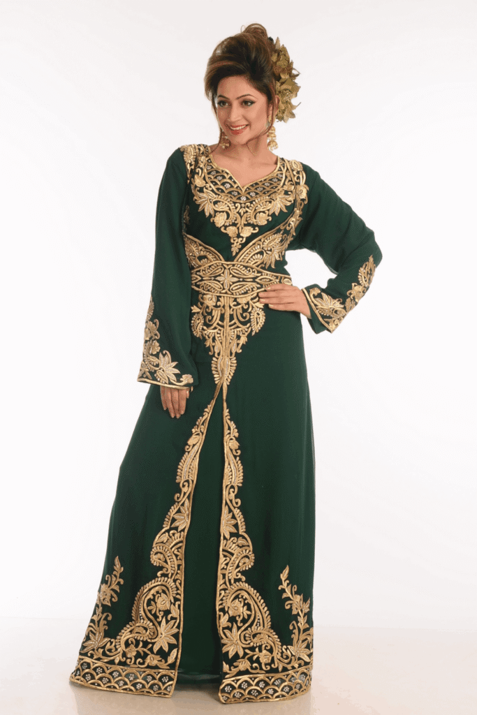 Bottle Green Georgette Hand Embroidery Party Wear Kaftan
