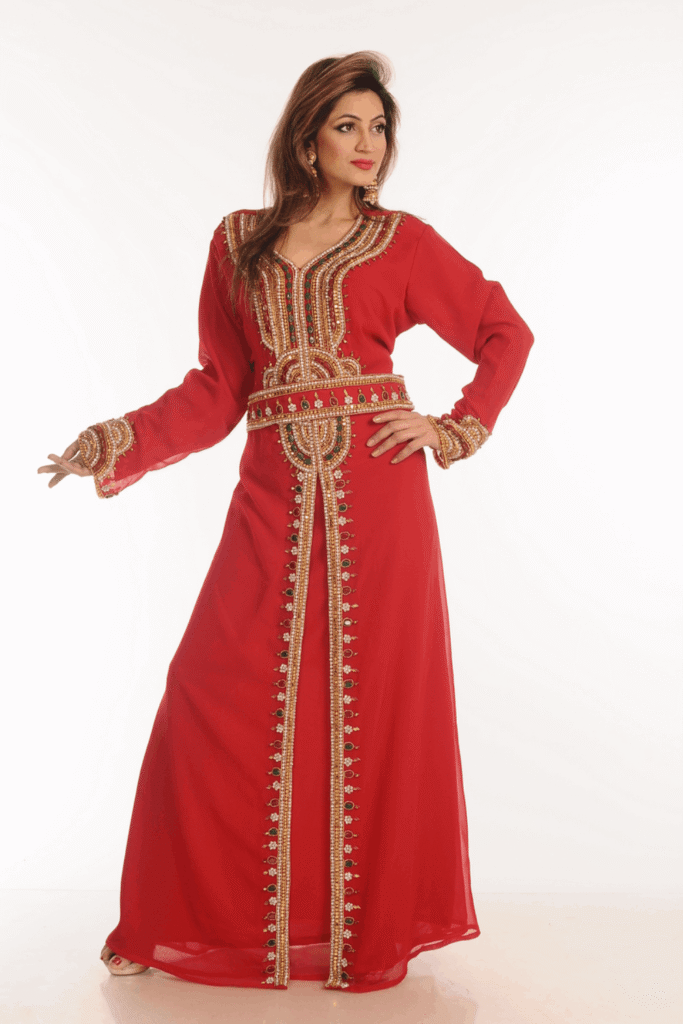 Red Georgette Hand Embroidery Party Wear Kaftan
