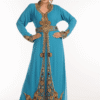 Turquoise Blue Moroccan Kaftan – Hand Embroidered Formal Modest Dress | Satika India