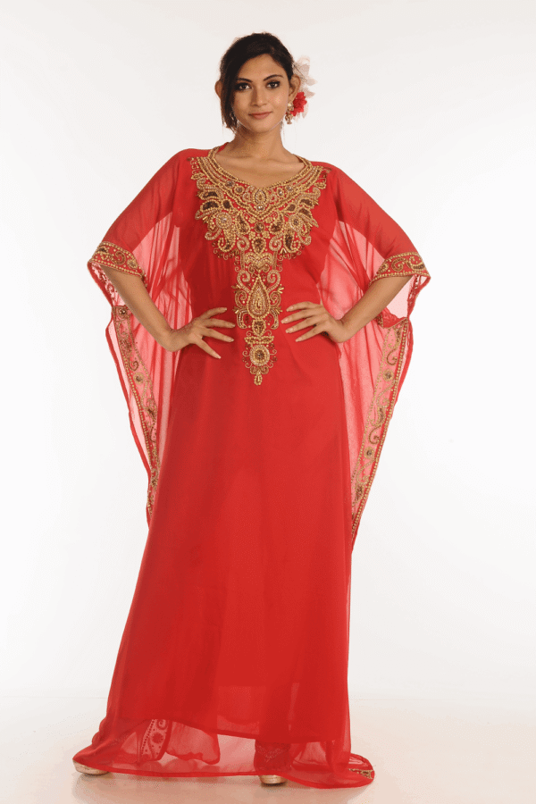 Red Georgette Hand Embroidery Party Wear Farasha