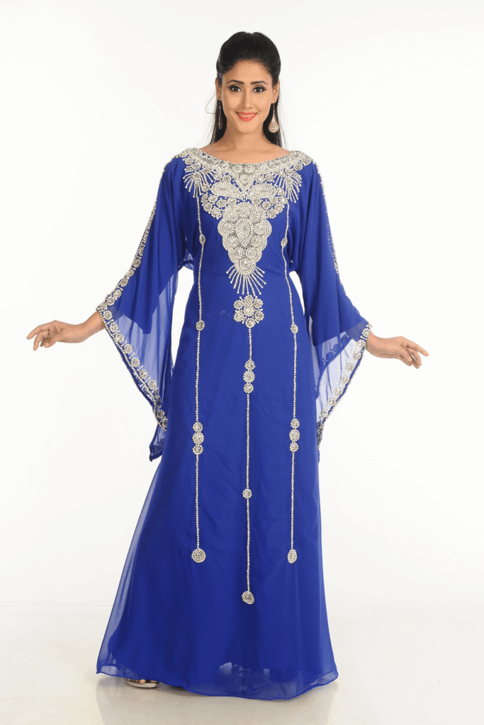Royal Blue Georgette Hand-Embroidered Party Wear Galabiya - Stylish Islamic Gown for Women