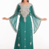 Green Hand Embroidered Kaftan – Georgette Modest Wear for Eid, Weddings & Special Occasions
