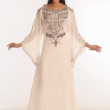 Off White Georgette Hand-Embroidered Party Wear Galabiya - Elegant Islamic Women's Gown