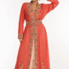 Peach Georgette Hand Embroidery Party Wear Kaftan
