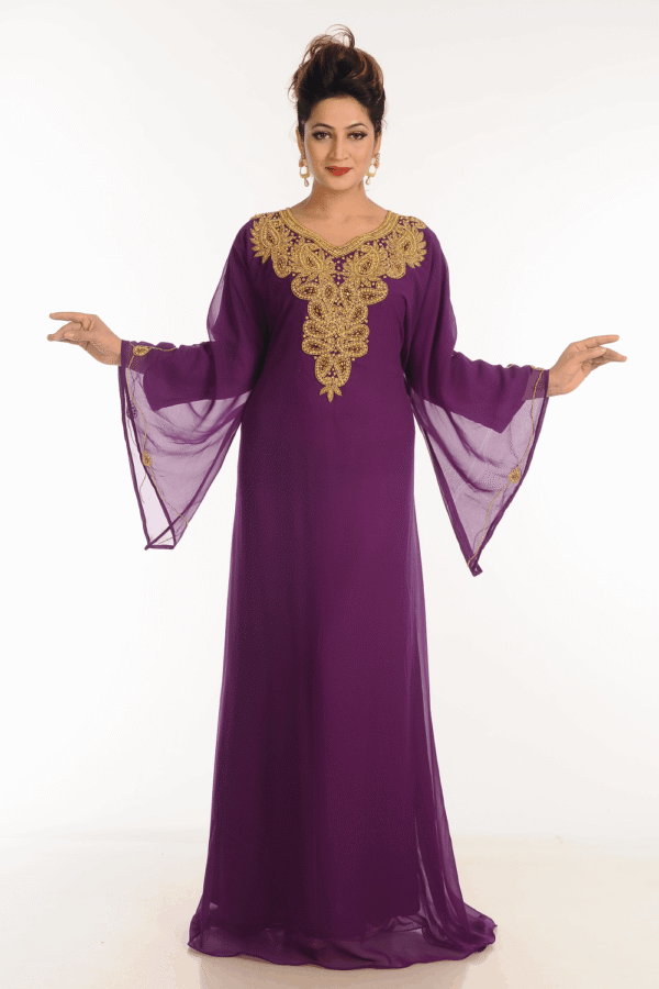 Wine Georgette Hand Embroidery Party Wear Galabiya
