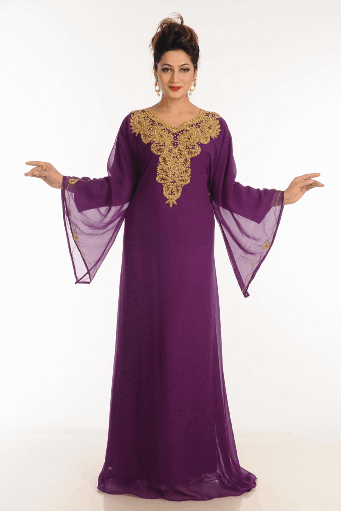 Wine Georgette Hand Embroidery Party Wear Galabiya