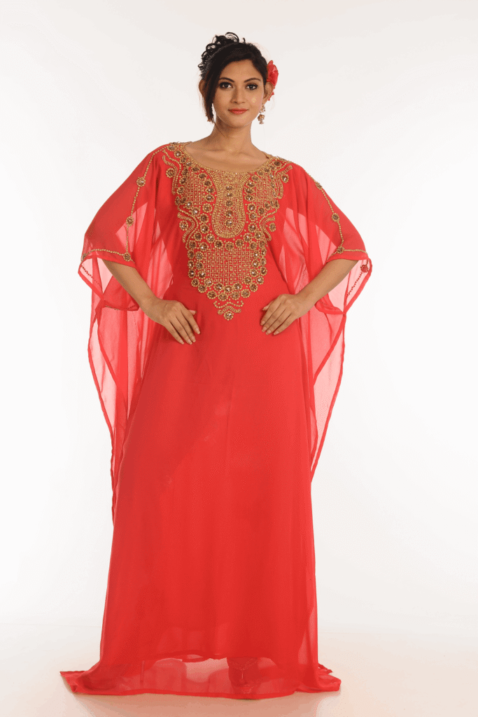 Red Georgette Hand Embroidery Party Wear Farasha