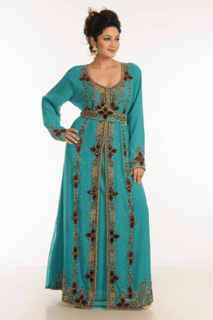 Teal Georgette Hand Embroidery Party Wear Kaftan