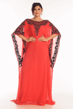 Red Georgette Hand Embroidery Party Wear Farasha