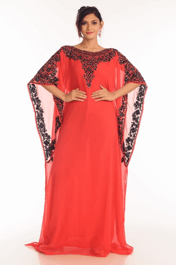 Red Georgette Hand Embroidery Party Wear Farasha