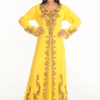 Elegant Yellow Georgette Galabiya – Hand Embroidery Modest Islamic Party Dress