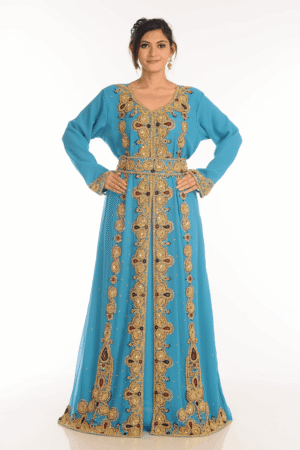Firozi Georgette Hand Embroidery Party Wear Kaftan