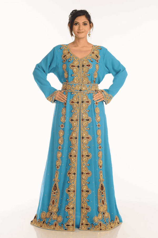 Firozi Georgette Hand Embroidery Party Wear Kaftan