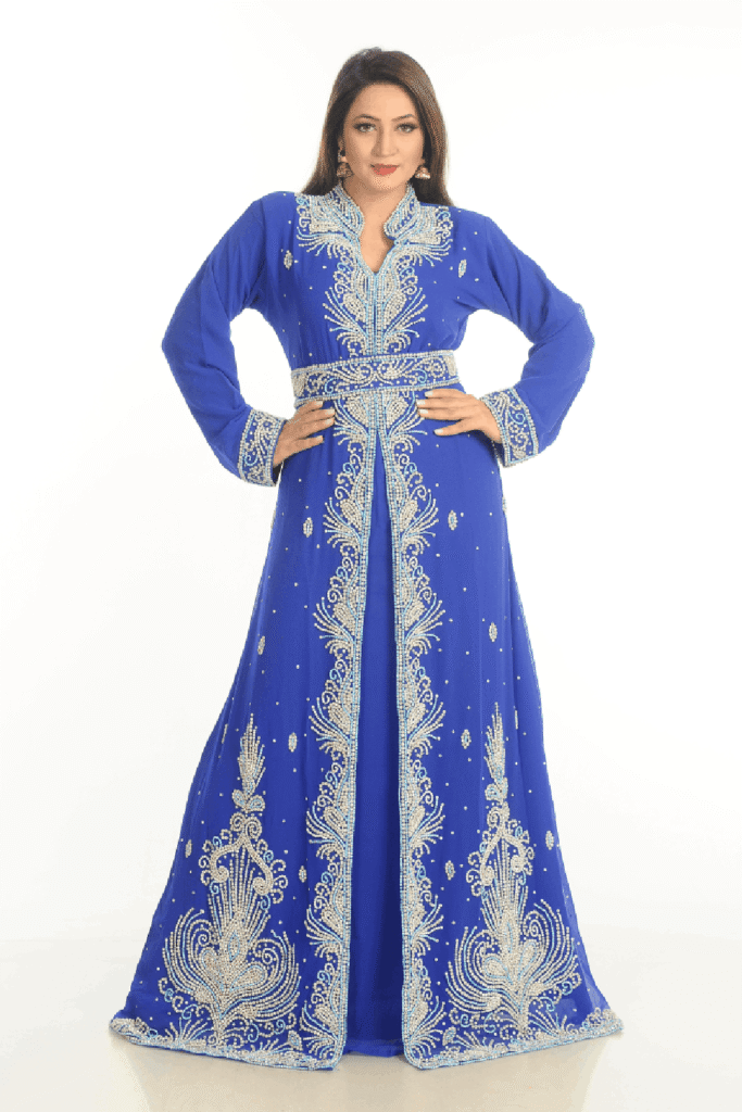 Royal Blue Georgette Hand Embroidery Party Wear Kaftan