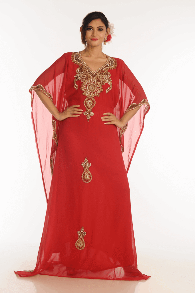 Red Georgette Hand Embroidery Party Wear Farasha