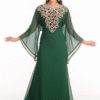 Islamic Green Kaftan Abaya – Georgette Hand Embroidery Party Dress for Women
