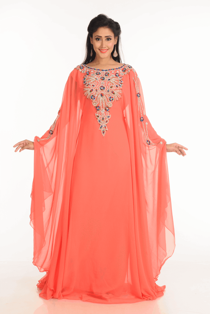 Peach Georgette Farasha with Hand Embroidery – Islamic Party Dress