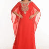 Elegant Red Farasha Abaya – Hand Embroidered Georgette Party Dress for Women
