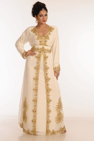 Off White Georgette Hand Embroidery Party Wear Kaftan
