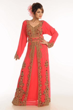 Peach Georgette Hand Embroidery Party Wear Kaftan