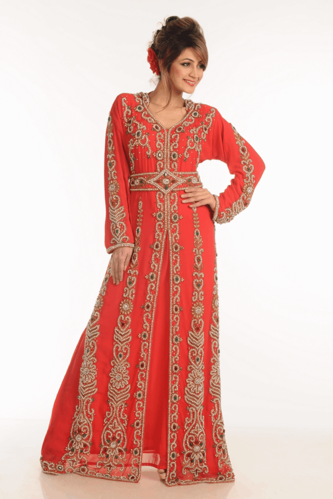 Red Georgette Hand Embroidery Party Wear Kaftan
