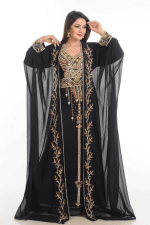 Black Georgette Hand Embroidery Party Wear Kaftan