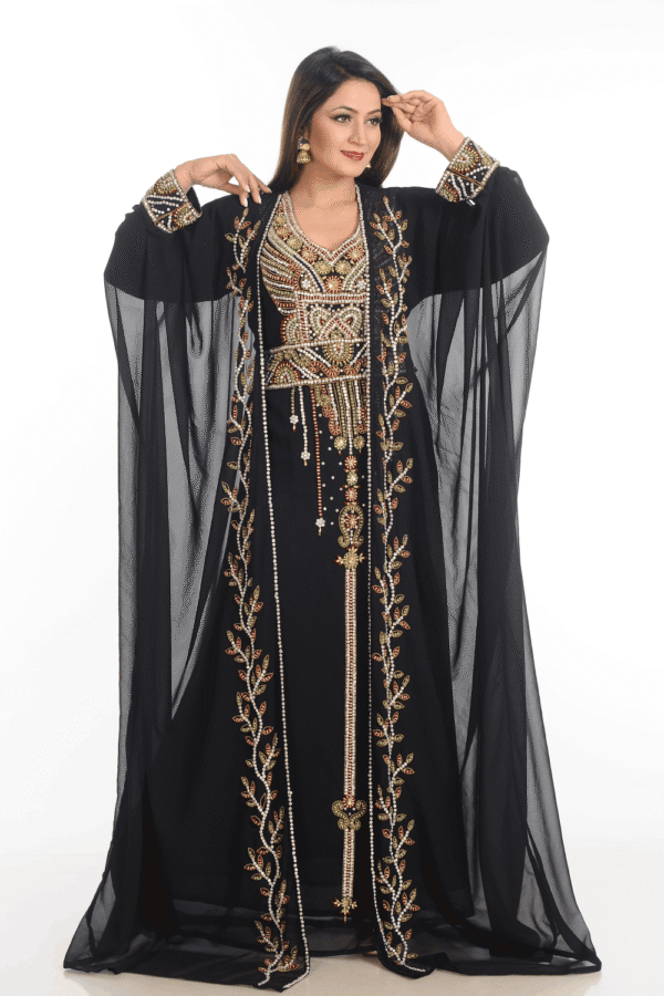 Black Georgette Hand Embroidery Party Wear Kaftan