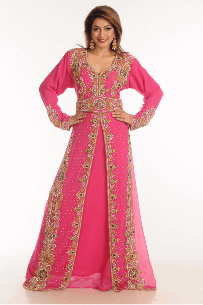 Pink Georgette Hand Embroidery Bridal Kaftan