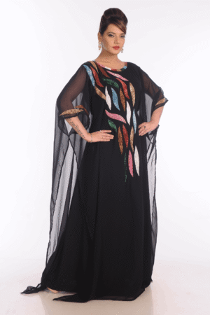 Black Georgette Hand Embroidery Party Wear Kaftan