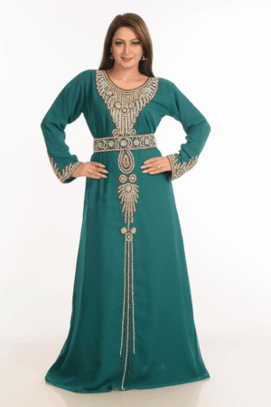 Rama Green Georgette Hand Embroidery Party Wear Kaftan
