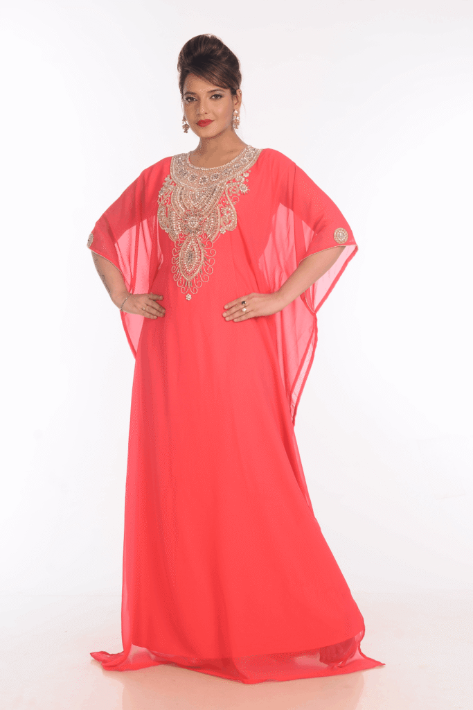 Peach Georgette Hand Embroidery Party Wear Kaftan