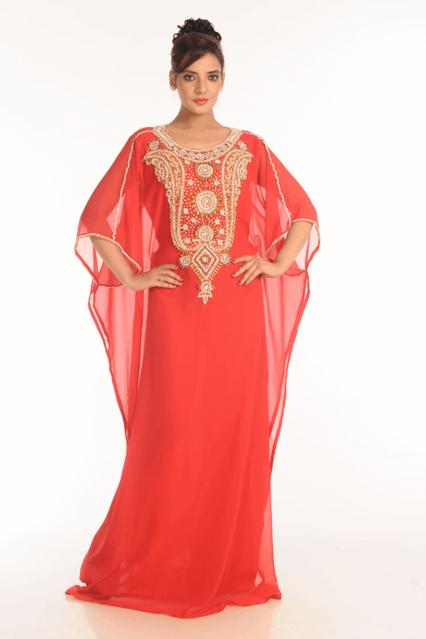 Red Farasha Kaftan – Moroccan Jalabiya Abaya Dress for Women | Satika India Sweden