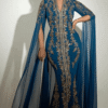 Embroidered Moroccan Kaftan Dress in Blue