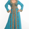 Turquoise Blue Moroccan Wedding Kaftan with Hand Embroidery