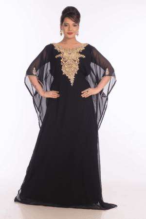 Black Georgette Kaftan – Embroidered Farasha Abaya Dress | Satika India