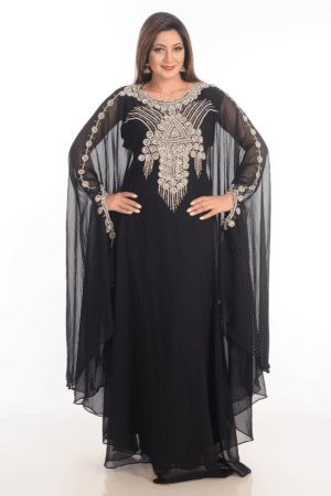 Black Embroidered Kaftan Jalabiya Farasha Dress – Satika India Islamic Wear