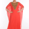 Peach Georgette Hand Embroidery Party Wear Kaftan