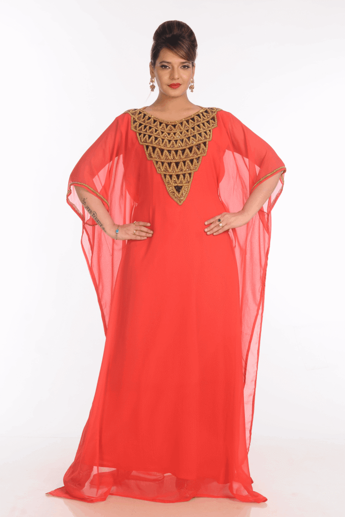 Peach Georgette Hand Embroidery Party Wear Kaftan