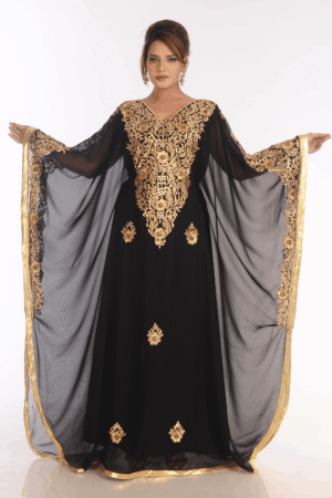 Black Zari Embroidered Farasha Kaftan Jalabiya – Modest Islamic Dress | Satika India Canada