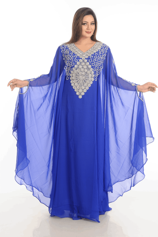 Blue Embroidered Farasha Kaftan Jalabiya Islamic Dress – Satika India UK