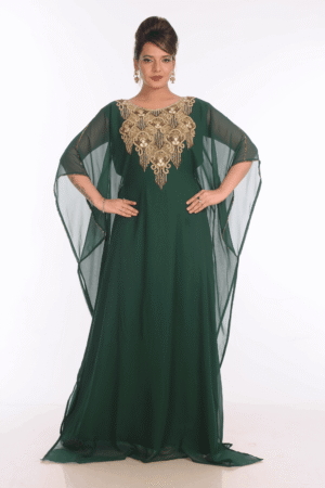 Green Farasha Kaftan – Embroidered Moroccan Jalabiya Abaya Gown | Satika India Ireland