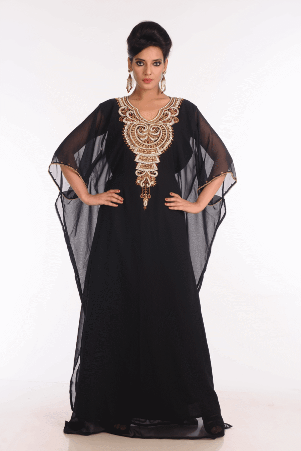 Black Georgette Hand Embroidery Party Wear Kaftan