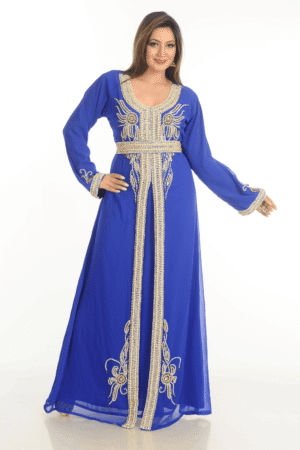 Blue Georgette Kaftan With Hand-Embroidered Details for Party Wear USA