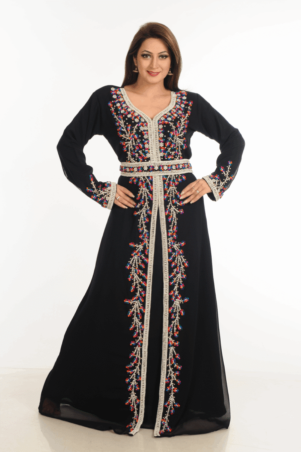Black Georgette Hand Embroidery Party Wear Kaftan