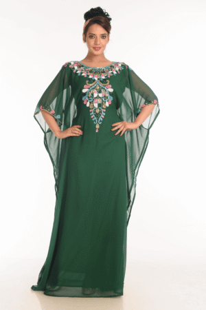 Bottle Green Georgette Hand Embroidery Party Wear Kaftan