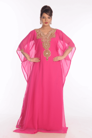 Pink Georgette Hand Embroidery Party Wear Kaftan